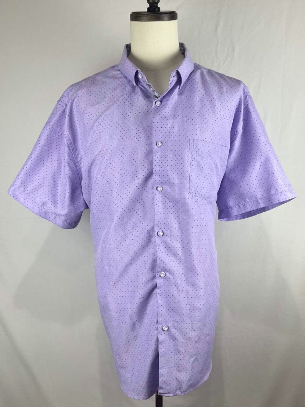 EUC Interaffair Mens Purple Polka Dot Short Sleeve Button Up Dress Shirt Sz 3XL